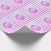 Monogram Paars & Witte Strepen Cadeaupapier (Hoek)