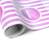 Monogram Paars & Witte Strepen Cadeaupapier (Rol Hoek)