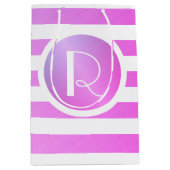 Monogram Paars & Witte Strepen Medium Cadeauzakje (Voorkant)