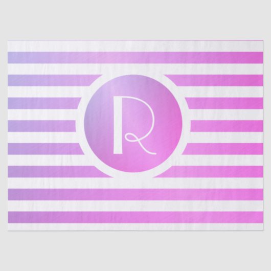 Monogram Paars & Witte Strepen Tissuepapier (Voorkant)