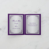 Monogram Paars, Zilver Grijs Bloemen Bedankkaart (Binnen)