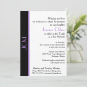 Monogram Paars Zwart Bat Mitzvah Kaart (Staand voorkant)