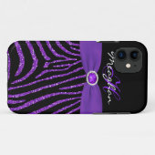 Monogram Paars, zwart Glitter Zebra iPhone 5 Hoesj Case-Mate iPhone Case (Achterkant (horizontaal))