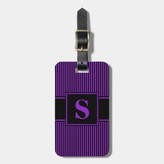 Monogram Paars Zwart Pinstripe Bagagelabel (Voorkant verticaal)
