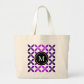 Monogram Paarse Abstracte cirkels en diamanten Grote Tote Bag (Voorkant)