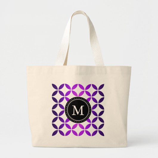 Monogram Paarse Abstracte cirkels en diamanten Grote Tote Bag (Voorkant)