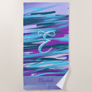 Monogram Paarse, Aqua, Blauwgroen en groene Abstra Strandlaken