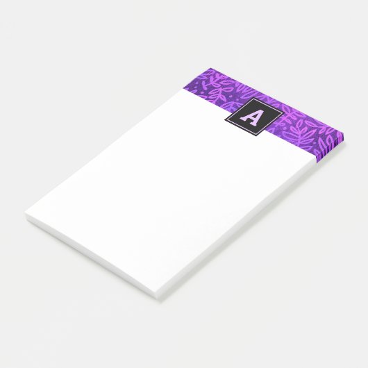 Monogram paarse bladpatroon gebladerte modern vet post-it® notes (Schuin)