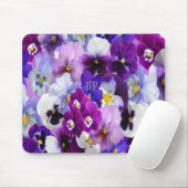 Monogram Paarse Blauwe Blauwe Pansy Floral Flowers Muismat (Met muis)