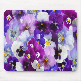 Monogram Paarse Blauwe Blauwe Pansy Floral Flowers Muismat