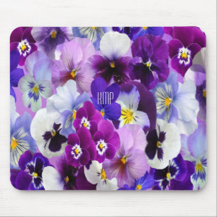 Monogram Paarse Blauwe Blauwe Pansy Floral Flowers Muismat