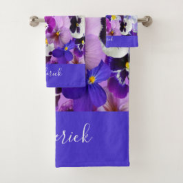 Monogram Paarse Blauwe Floral Bad Handdoek