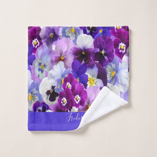 Monogram Paarse Blauwe Floral Bad Handdoek (Wasdoekje)