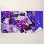 Monogram Paarse Blauwe Floral Strandlaken (Voorkant)