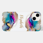 Monogram Paarse blauwe Waterverf goudwas Abstract Case-Mate iPhone Case (Achterkant (horizontaal))
