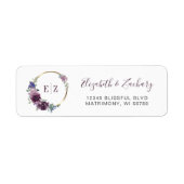 Monogram Paarse Bloem Gouden Hoepel Retouradres Etiket (Voorkant)