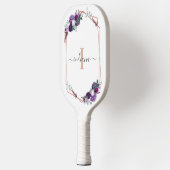 Monogram Paarse Bloem Roze Goud Geometrische Naam Pickleball Paddle (Links)