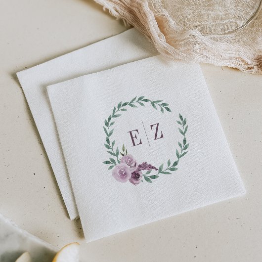 Monogram Paarse Bloemen Foliage Boho Wedding Servet