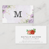 Monogram | Paarse Bloemen Visitekaartje (Voorkant / Achterkant)