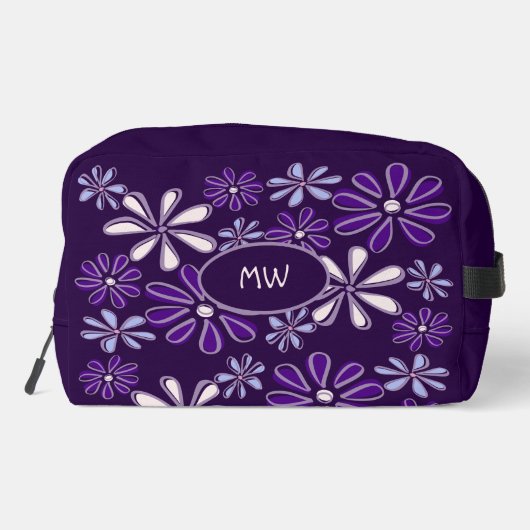 Monogram Paarse bloemendoedelpatroon Toilettasje (Achterkant)