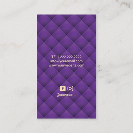 Monogram Paarse bloemenelegante schoonheidssalon Visitekaartje (Achterkant)