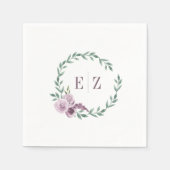 Monogram Paarse Bloemige Blad Boho Bruiloft Servet (Voorkant)