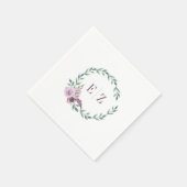 Monogram Paarse Bloemige Blad Boho Bruiloft Servet (Hoek)