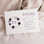 Monogram Paarse Blush Bloemen Krans Bruiloft RSVP Kaartje