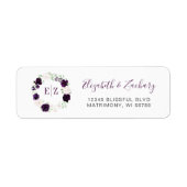 Monogram Paarse Blush Bloemen Krans Retouradres Etiket (Voorkant)