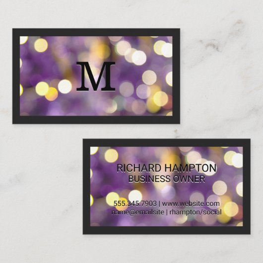 Monogram | Paarse Bokeh Visitekaartje (Voorkant / Achterkant)