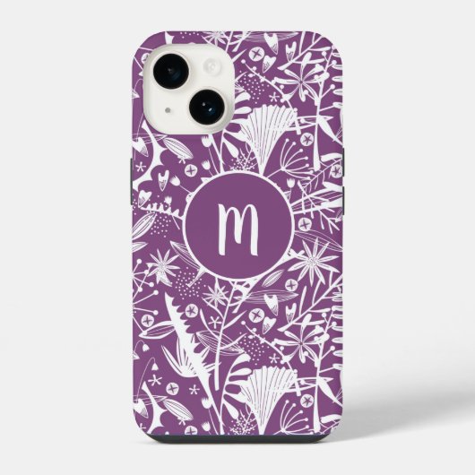Monogram Paarse Botanische iPhone Hoesje (Achterkant)