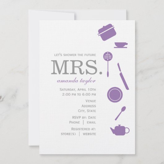Monogram Paarse Bridal Shower Invitations Kaart (Voorkant)