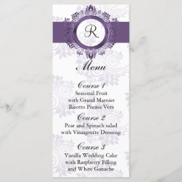 Monogram paarse bruiloft menu