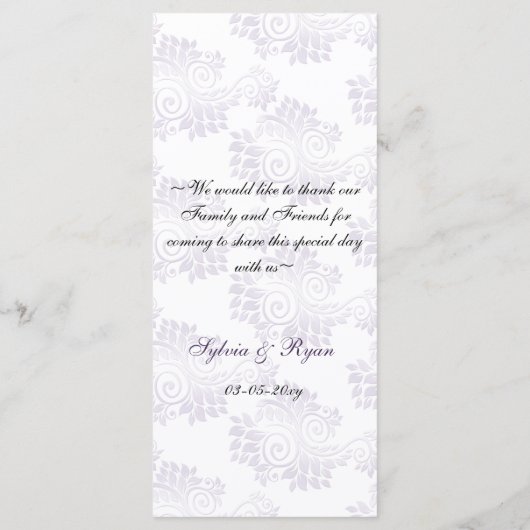 Monogram paarse bruiloft menu (Achterkant)