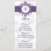 Monogram paarse bruiloft menu (Voorkant)