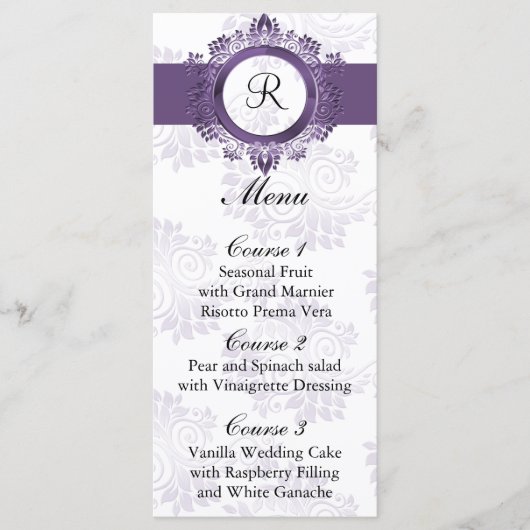Monogram paarse bruiloft menu (Voorkant)