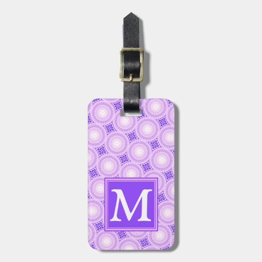 Monogram paarse cirkels bagagelabel (Voorkant verticaal)