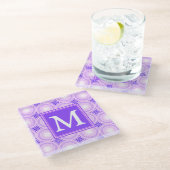 Monogram paarse cirkels glazen onderzetter (Schuin)