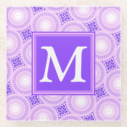 Monogram paarse cirkels glazen onderzetter (Voorkant)