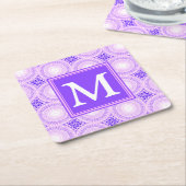 Monogram paarse cirkels kartonnen onderzetters (Schuin)