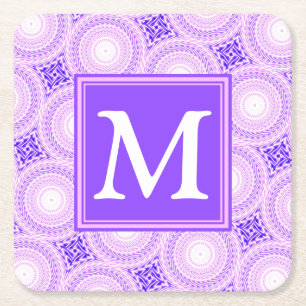 Monogram paarse cirkels kartonnen onderzetters