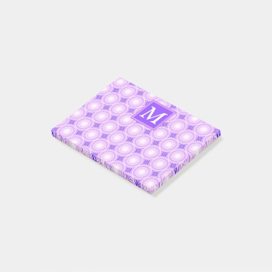 Monogram paarse cirkels post-it® notes (Schuin)