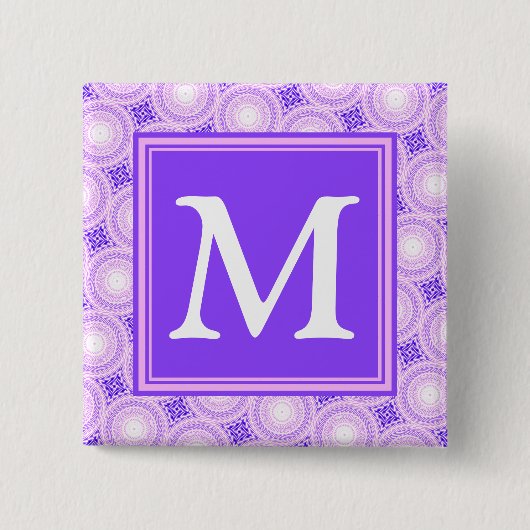 Monogram paarse cirkels vierkante button 5,1 cm (Voorkant)