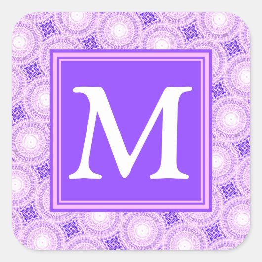 Monogram paarse cirkels vierkante sticker (Voorkant)