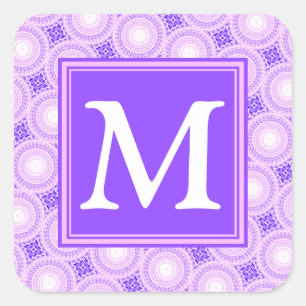 Monogram paarse cirkels vierkante sticker