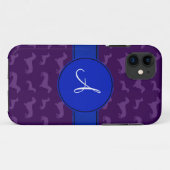 Monogram paarse dachshund blauwe cirkel Case-Mate iPhone case (Achterkant (horizontaal))