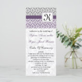 monogram paarse damast Trouwprogramma Programmakaart (Staand voorkant)