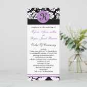 monogram paarse damast Trouwprogramma Programmakaart (Staand voorkant)