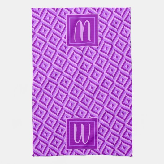 Monogram Paarse driekleurige diamantpatroon Theedoek (Verticaal)