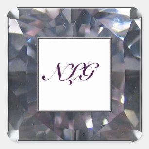 Monogram Paarse Edelsteen Vierkante Sticker